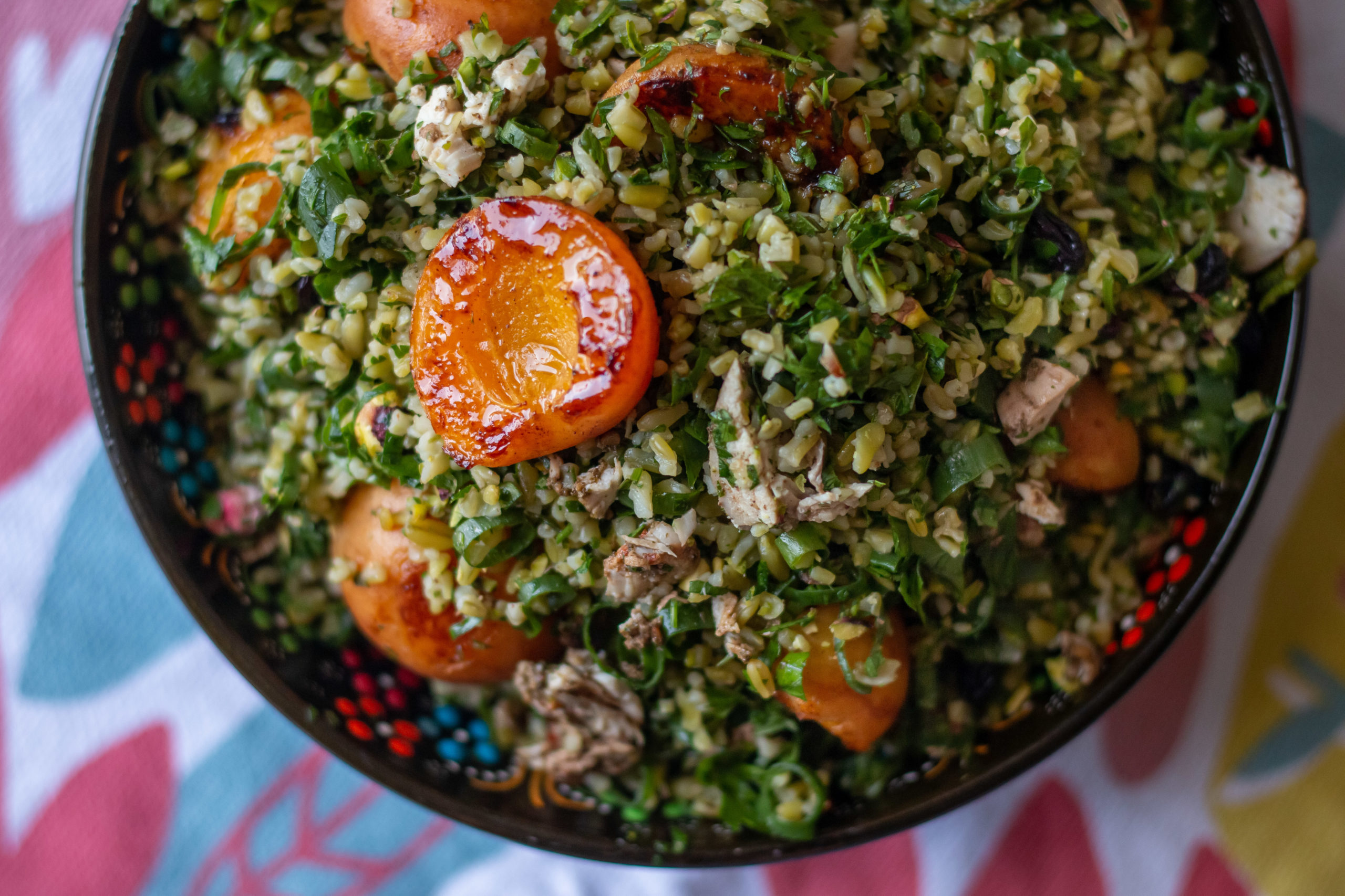 Freekeh salad with herbs and roasted apricots