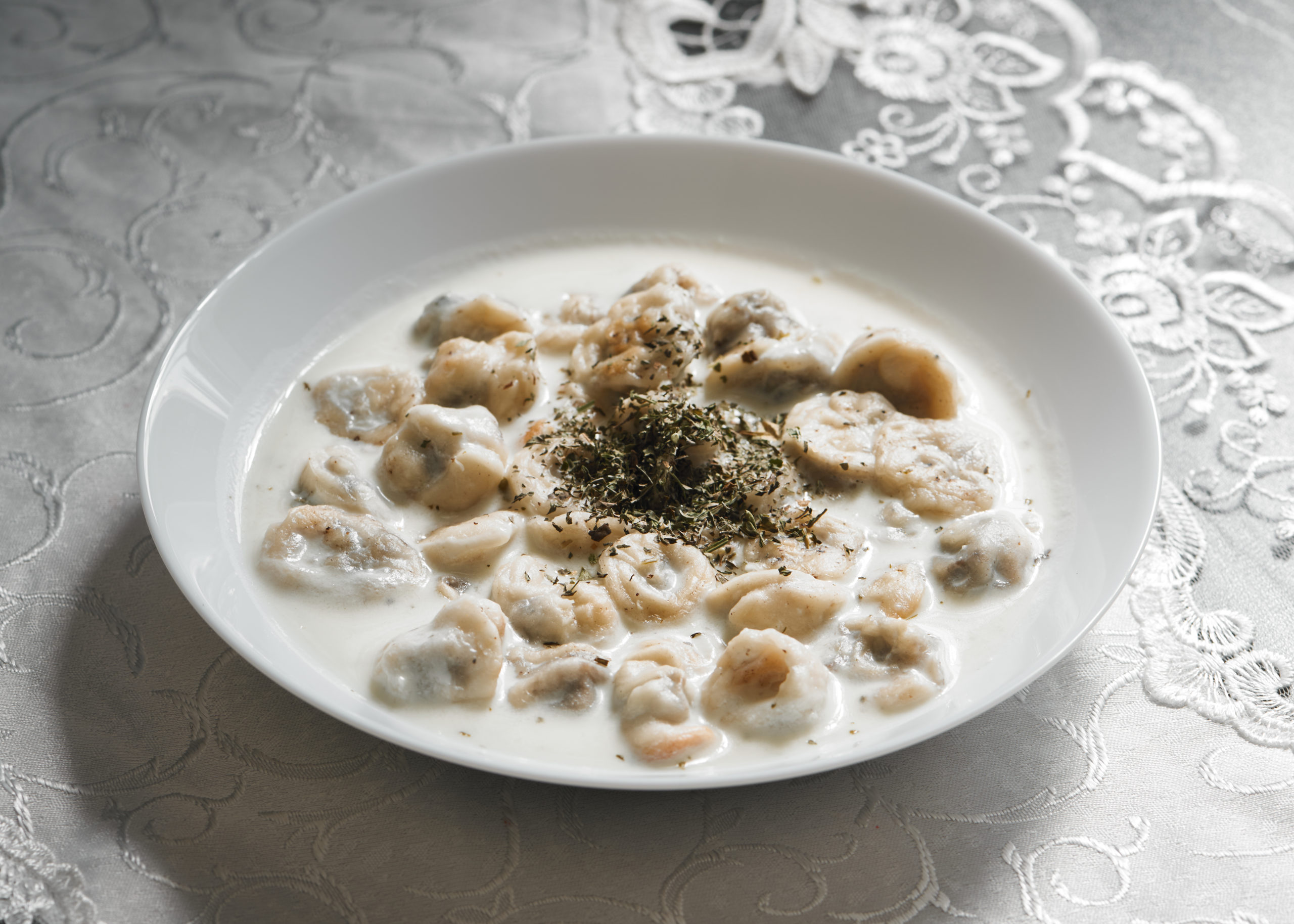 Palestinian dumplings in yogurt soup called shush barak