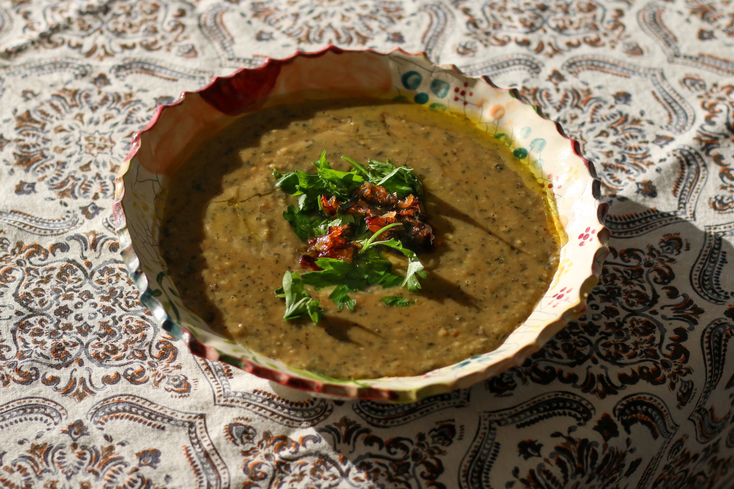A bowl of broad bean stew called Bissara