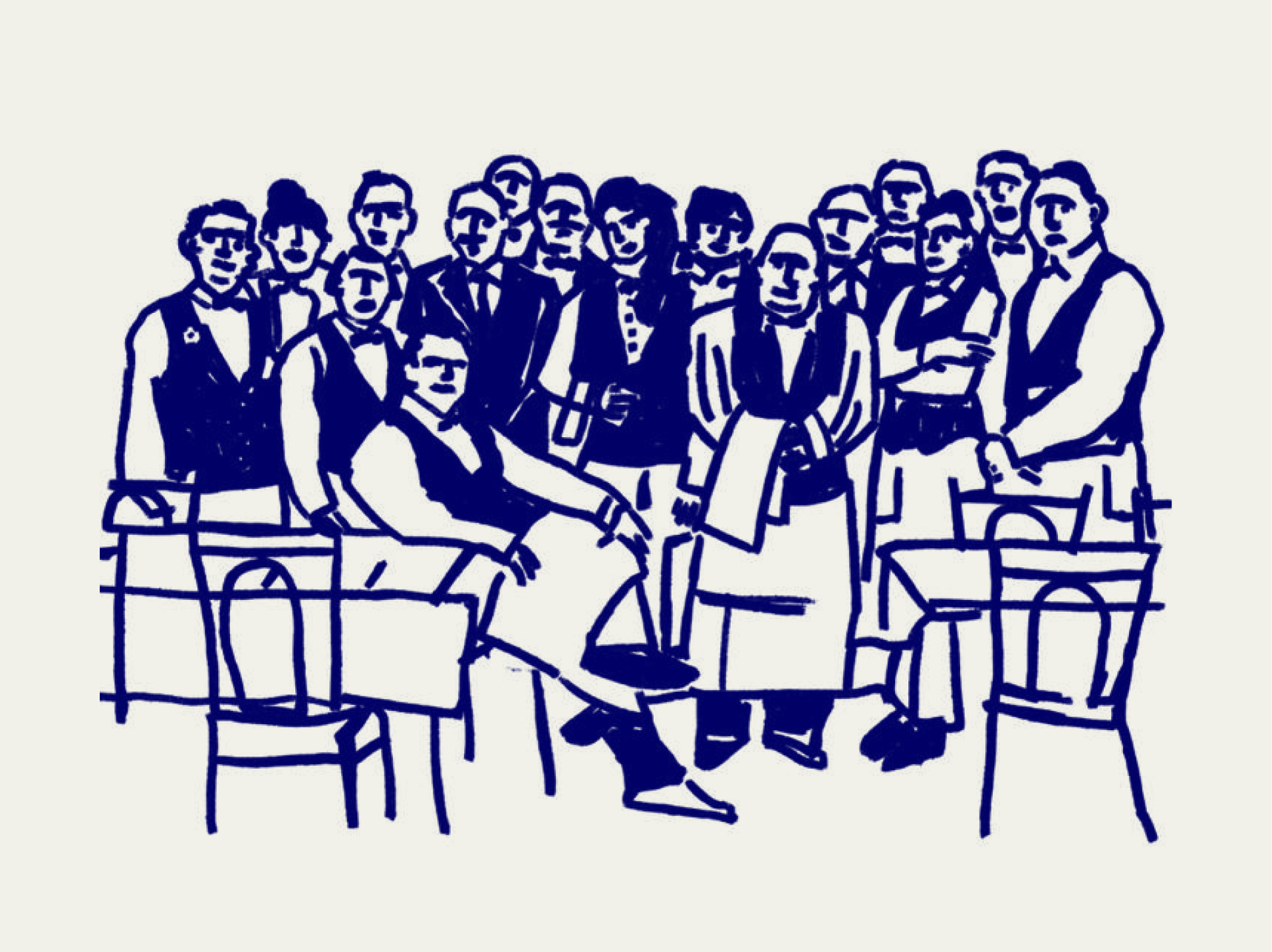 Illustration of waiters in a restaurant