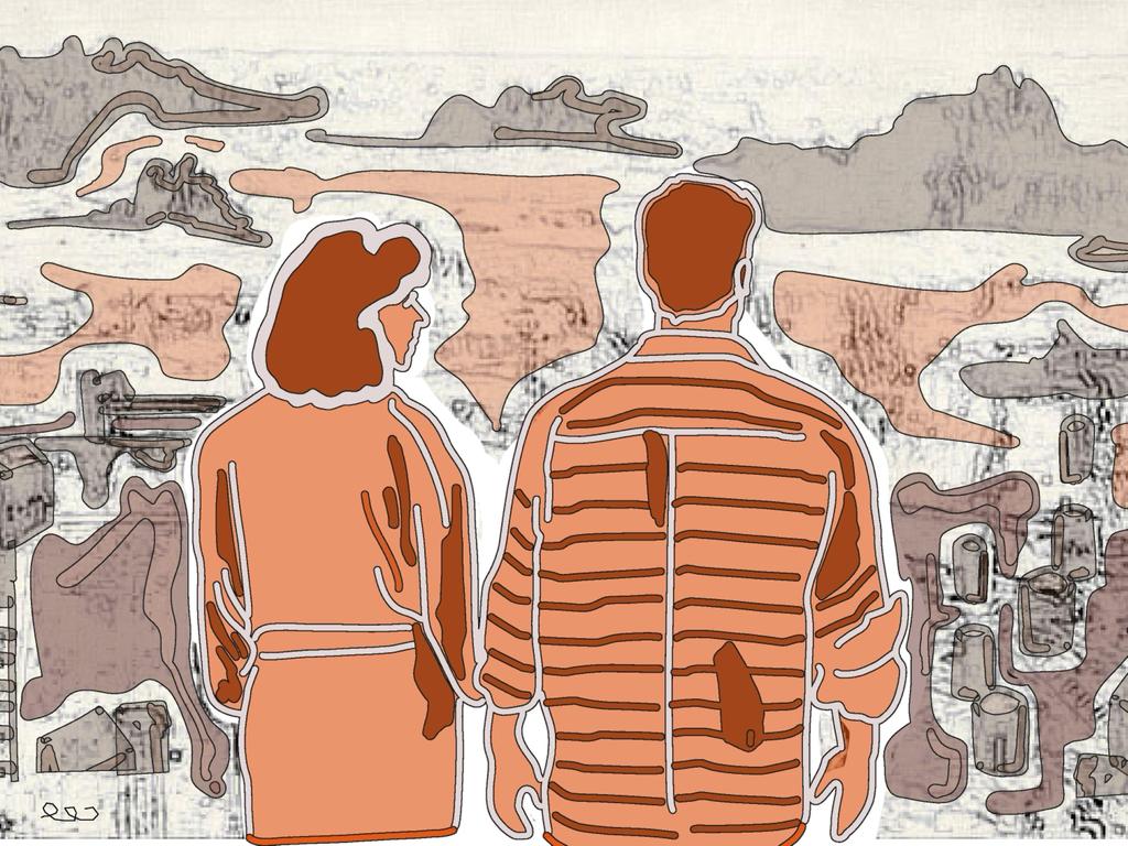 Illustration of man and woman with their backs to the viewer