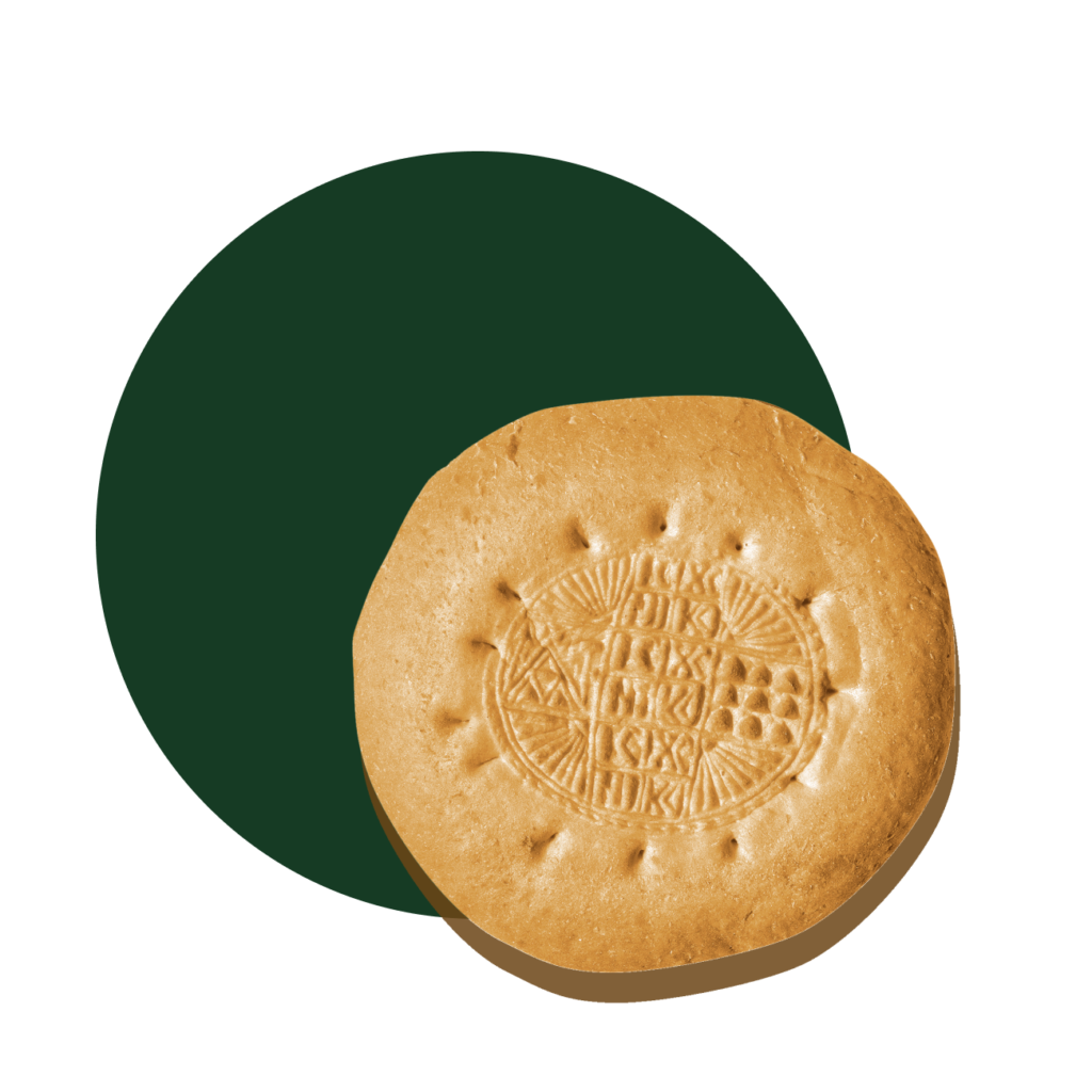 Communion wafer with unique bread stamp indentations 