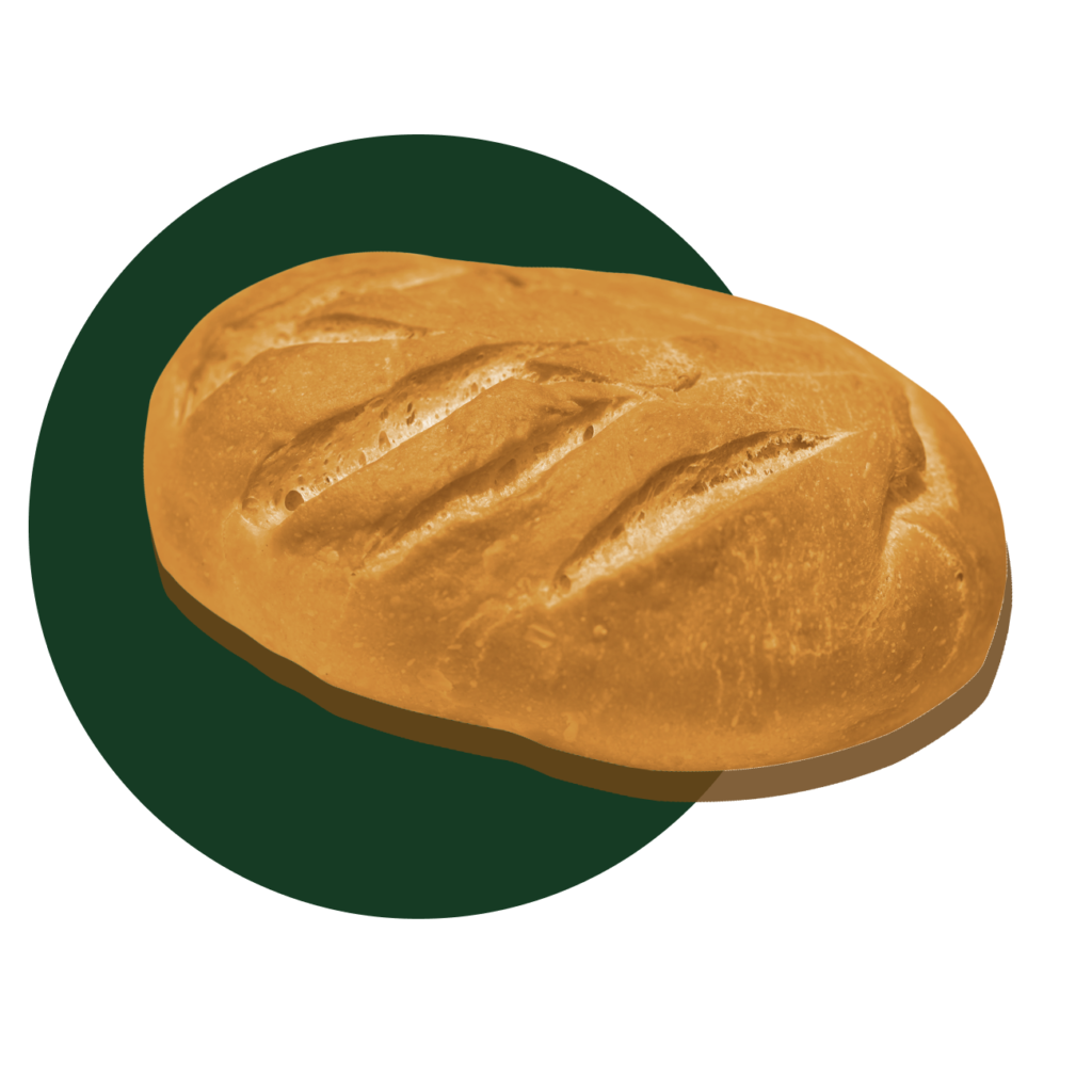 Oval-shaped loaf of bread with three indentations on top