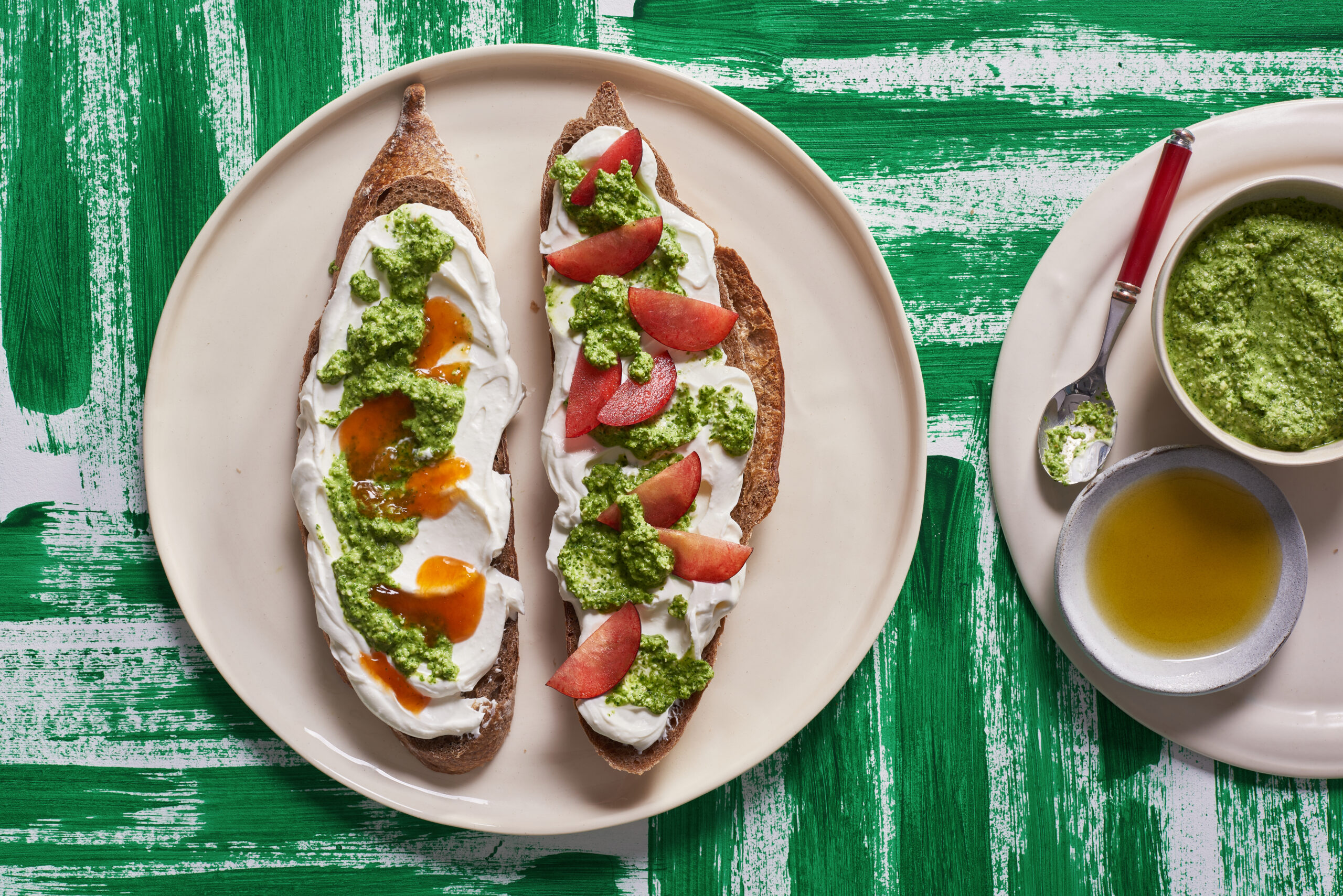 Toast with almond schug and labneh
