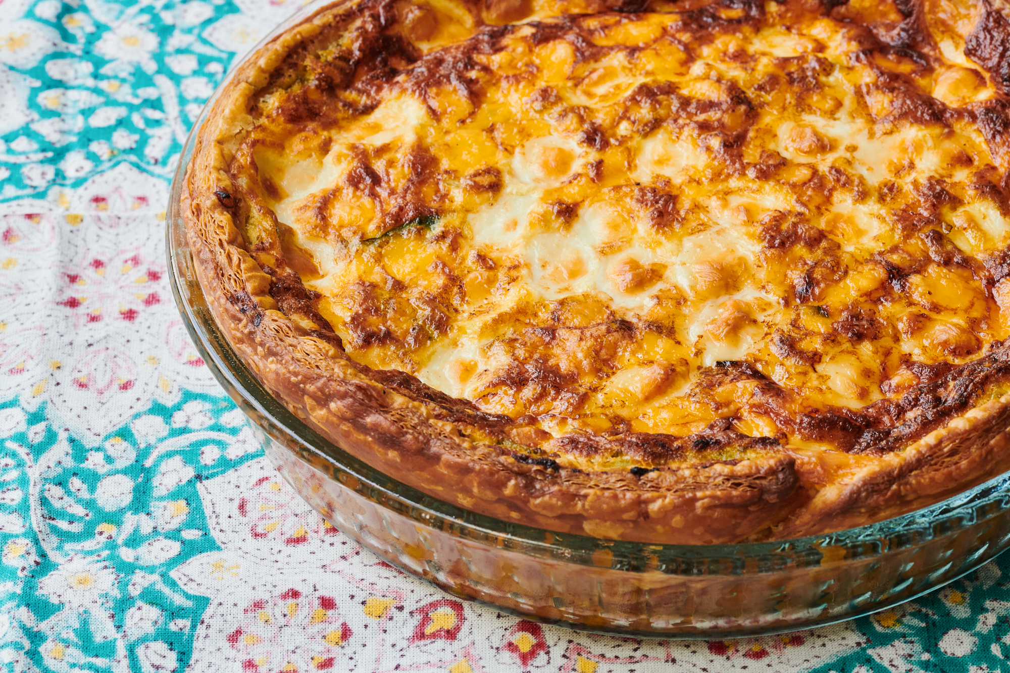 Quiche in a glass baking dish