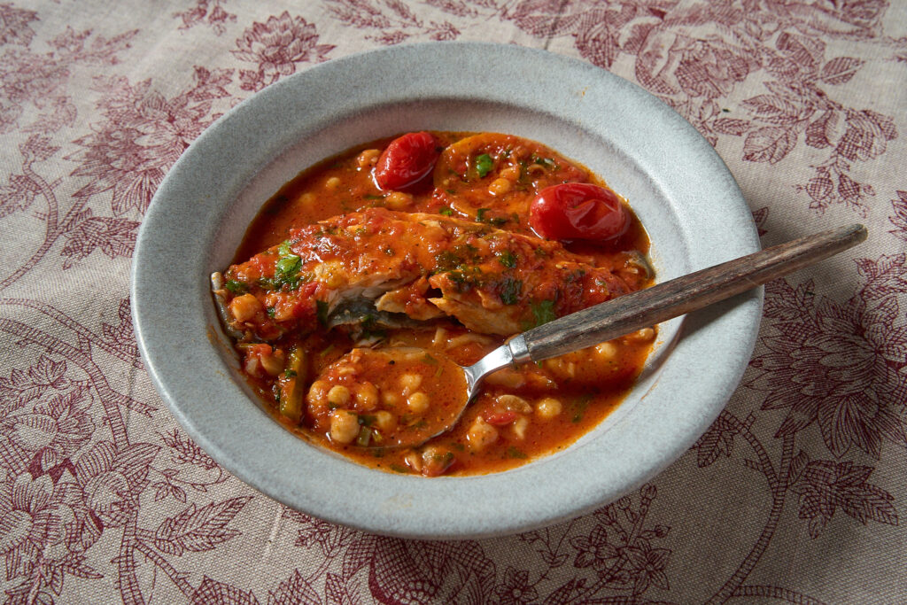 Spicy Moroccan Fish With Potatoes and Chickpeas | Asif