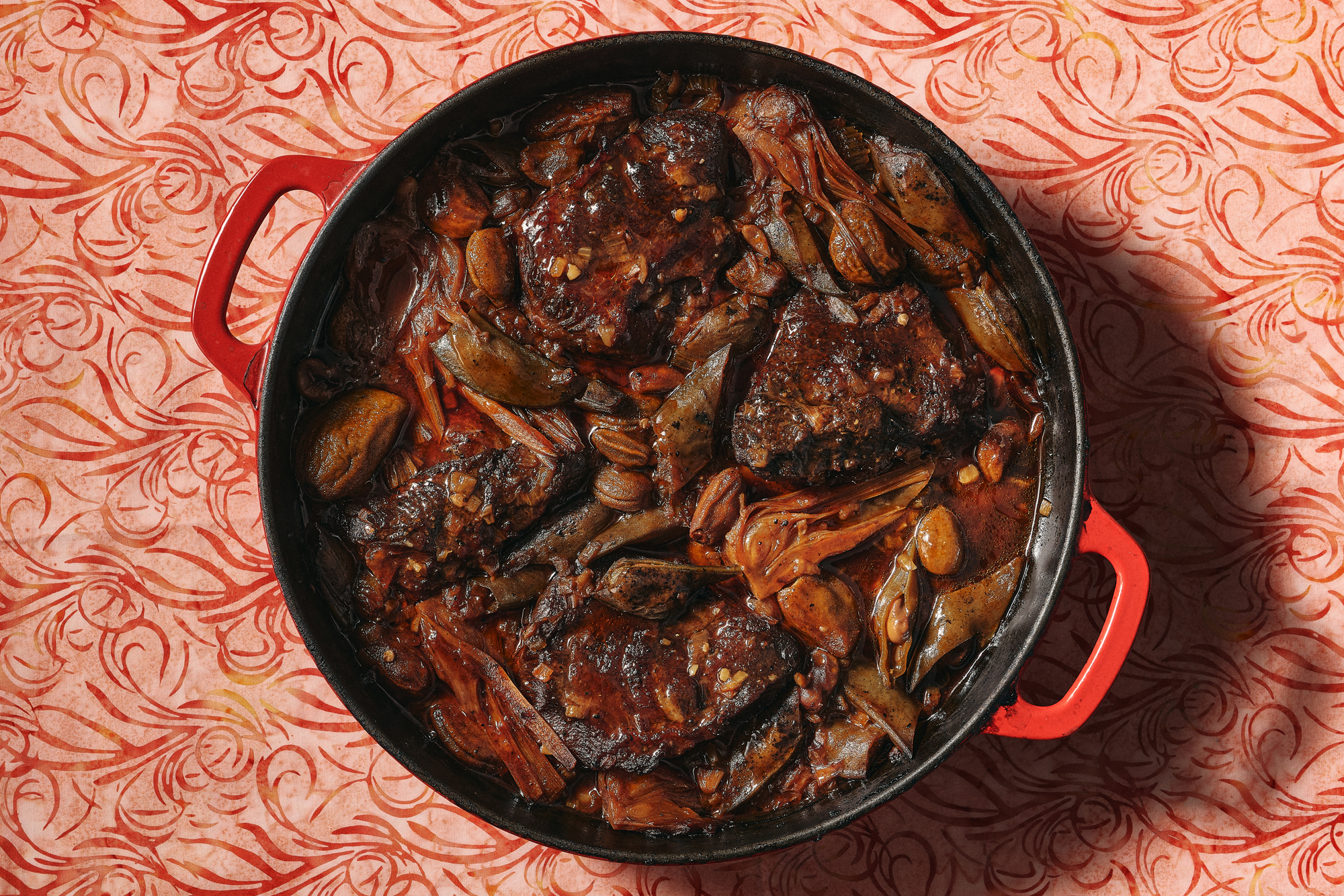 Beef Cheek Stew with Fresh Favas and Green Almonds